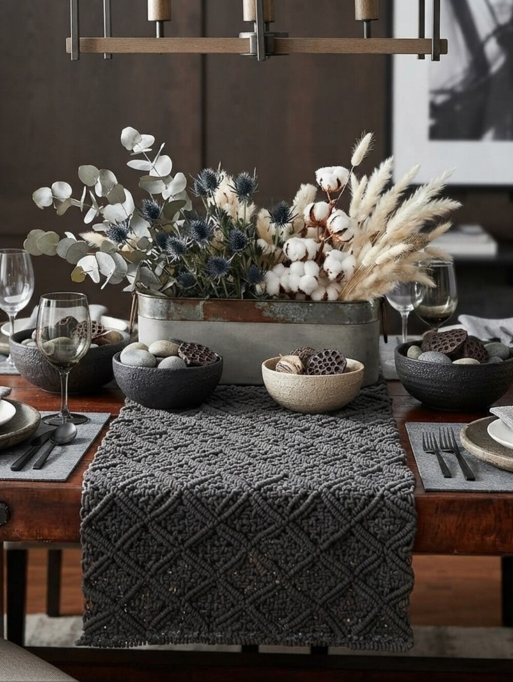 Pottery Barn Charcoal Macramé Throw
